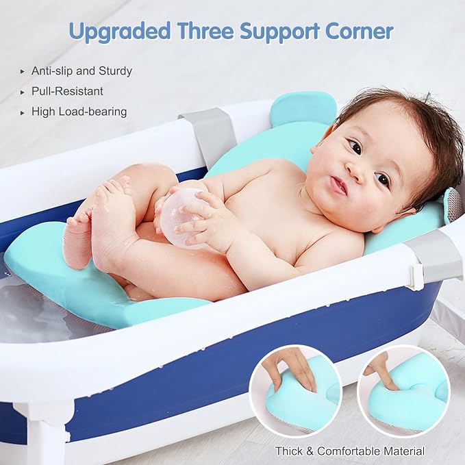 Colorlife Baby Bath Seat Support Net Infant Bathing Seat Support Mat, Comfortable Adjustable Non-Slip Three-Pointed Baby Shower Net Bathtub Sit Up Mesh for Newborn 0-12 Months-Blue(No Bathtub)