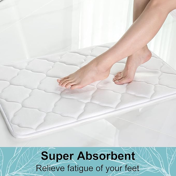 OLANLY Memory Foam Bath Mat Rug 70x24, Ultra Soft and Absorbent Bathroom Rugs, Non-Slip, Comfortable, Machine Washable Bath Carpet for Bathroom Floor, Tub, Shower and Home Decor Accessories, White