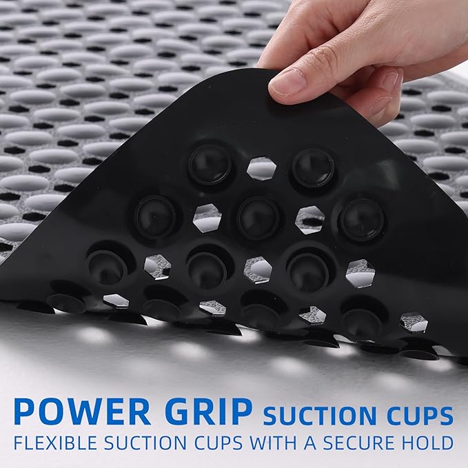 ZHICHENG Bath Tub and Shower Mats, Non-Slip 39 x 16 Inch Extra Long Bath Mat, Machine Washable Bathtub Mat with Drain Holes, Suction Cups for Bathroom (Black)