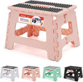 ACSTEP 9 Inch Folding Step Stool 300 LB Capacity Non Slip Foot Stool with Handle Plastic Foldable Step Stools for Kids Stepping Stool for Bathroom Black Small Step Stool (1 PC Pink)