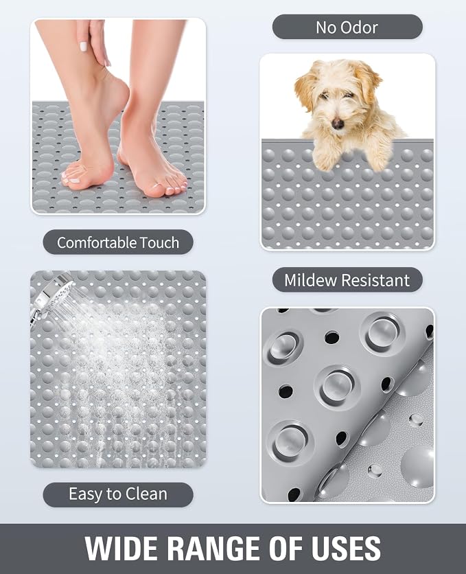 Yolife Extra Large TPE Shower Mat, 47.2" L x 31.5" W Anti Slip Bath Mat with Drain Holes and Suction Cups, Large Size Mat More Suitable for Shower Stall, No Odor, Heavy Mat