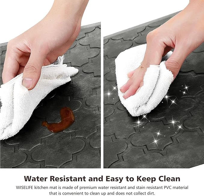 WISELIFE Kitchen Mat Cushioned Anti Fatigue Floor Mat,20"x39", Thick Non Slip Water Resistant Kitchen Rugs and Mats,Heavy Duty Foam Standing Mat for Kitchen,Floor,Home,Desk,Sink, Grey