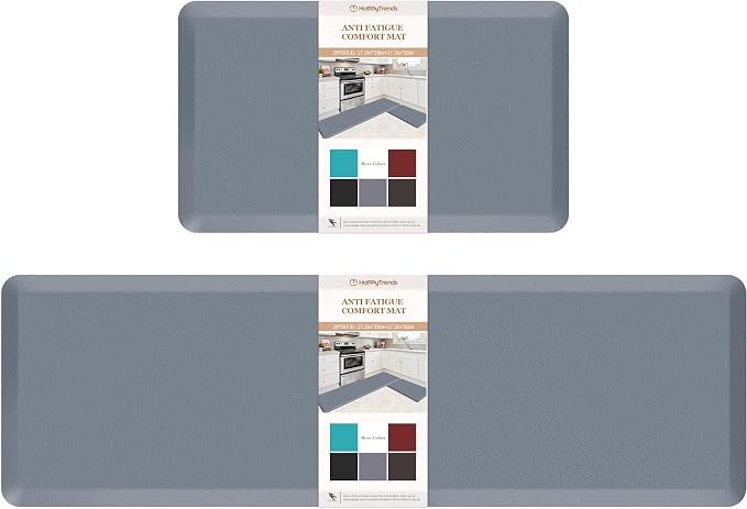 HappyTrends 2 PCS Kitchen Mat Cushioned Anti-Fatigue Floor Mat, Heavy Duty Ergonomic Comfort Foam Standing Mat, Waterproof Non-Slip Kitchen Rugs for Home, Office(20"x30"+20"x60",Grey)