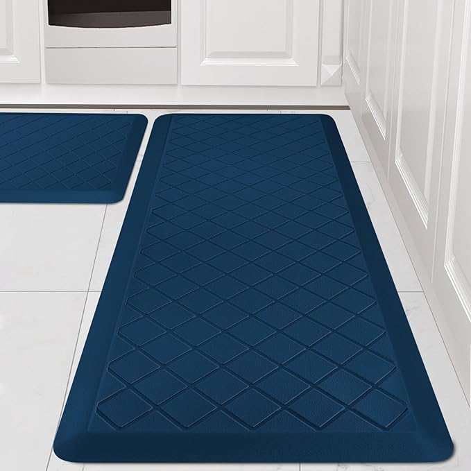 Cushioned Kitchen Mat 2 PCS, Anti Fatigue Kitchen Rugs, Heavy Duty Non-Skid, Ergonomic Comfort Foam Kitchen Floor Mat for Home, Office, Sink, Laundry, Blue