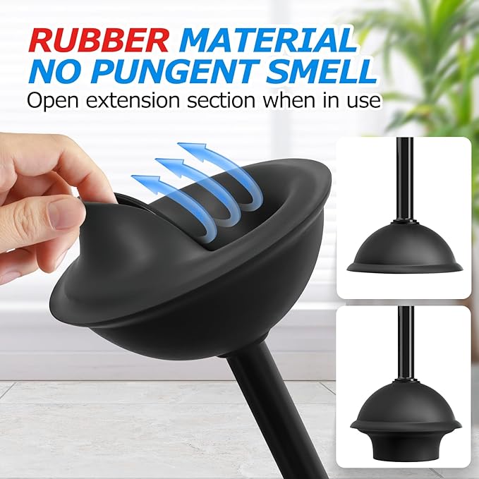FORASTO 3Pack Toilet Brush and Plunger Set, Extended Handle Plunger,Toilet Bowl Brush Plunger Set,Bathroom Cleaning Tools,Toilet Brush Plunger Combo,Cleaning Brush,Cleaning Supplies(20inch)