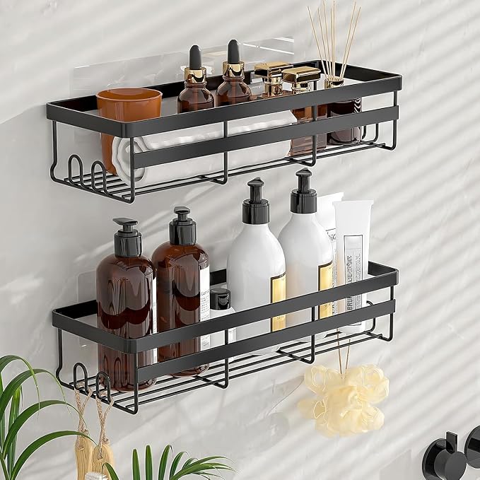 WOWBOX Shower Caddies 2 Pack - Adhesive Hanging Shower Shelf - Bathroom & Kitchen Organizers and Storage, No Drilling Stainless Shower Shelves for Home Decor Storage (Large)