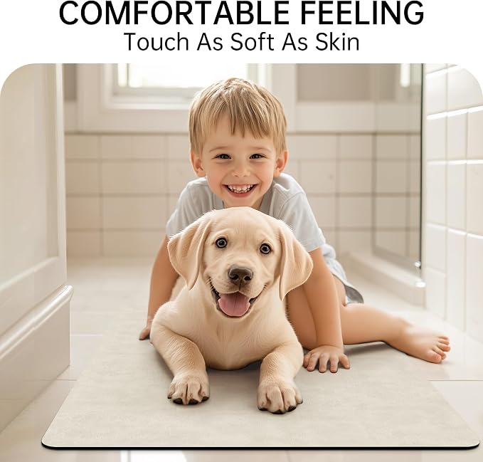Mecko Bath Mat, Ultra Absorbent Quick Dry Bathroom Floor Mats-Rubber Non-Slip Thin Bathroom Rug Fit Under Door, Faux Suede Surface Shower Rug for Bathtub, Sink, Shower Room(Light Brown,20"x32")