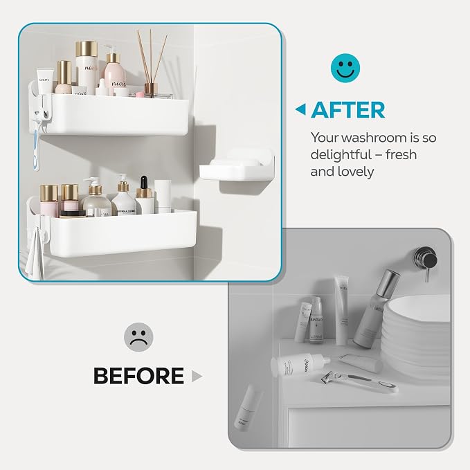 Nieifi Adhesive Wall Shelf, Shower Shelves, Shower Organizer for Bathroom Organization (White, 3 pieces)