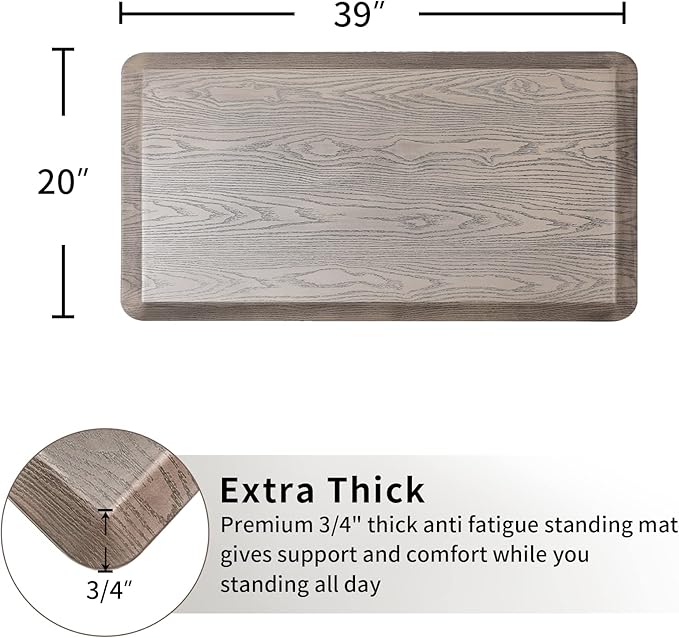 3/4'' Extra Support Anti Fatigue Comfort Mat for Standing Desks, Waterproof Kitchen Floor Mat, Non-Slip Standing Kitchen Mat for Offices, Home, Garages (Taupe Wood Grain, 20''x39'')