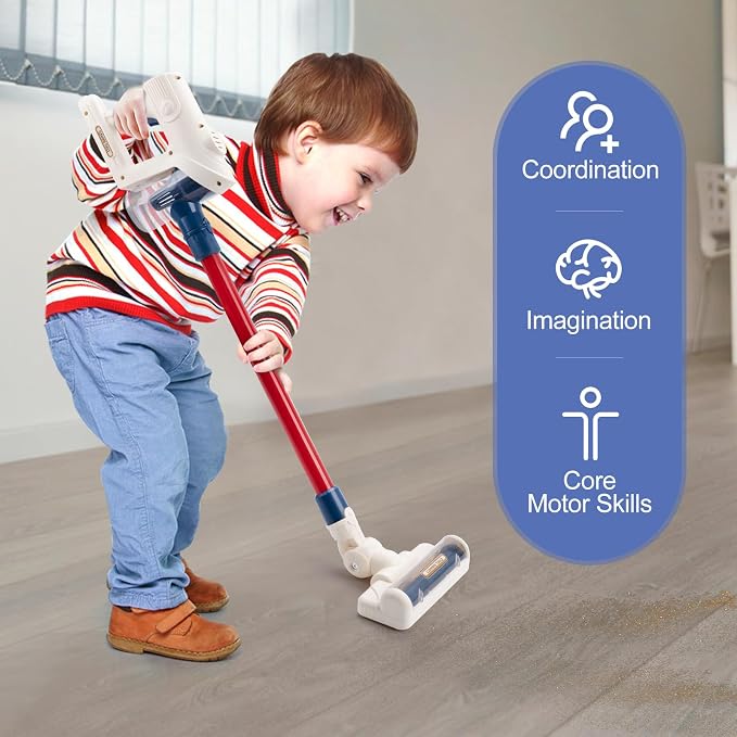 Kids Vacuum That Really Works, Toddlers Cordless Vacuum Cleaner Set, Pretend Role Play Household Keeping Toys with Realistic Function & Attachments, Cleaning Learning Toys for Age 3+ Boys Girls
