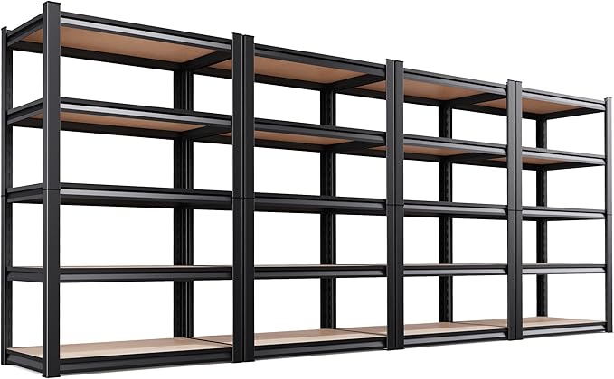 4-Pack Heavy Duty Garage Shelving for Whole Home, Warehouse & Workshop Organization, 71" H x 35" W x 15.7" D Adjustable 5-Tier Metal Storage Rack for Tools, Storage Bins & Bulk Items
