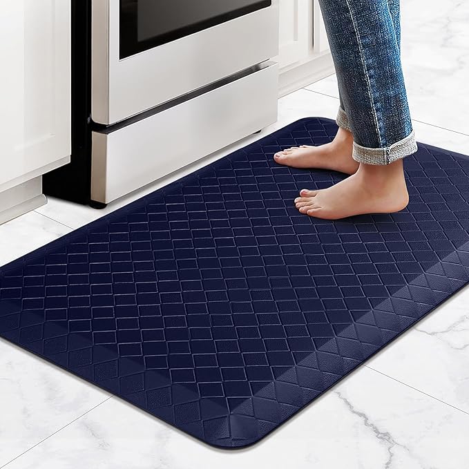HappyTrends Kitchen Floor Mat - 4/5 Inch Thick Anti-Fatigue Kitchen Rug,Waterproof Non-Slip Kitchen Mats and Rugs Heavy Duty Ergonomic Comfort Rug for Kitchen,Office,Sink,Laundry,(22"x36", Blue)
