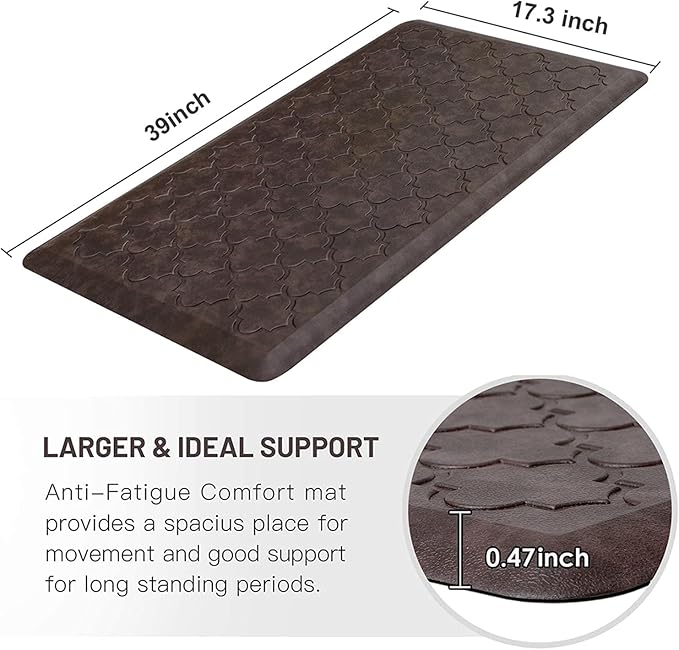 WISELIFE Kitchen Mat Cushioned Anti Fatigue Floor Mat,17.3"x39",Thick Non Slip Water Resistant Kitchen Rugs and Mats,Heavy Duty PVC Foam Standing Mat for Kitchen,Floor,Home,Desk,Sink,Laundry,Brown