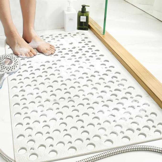 Tiamo Extra Large Shower Mat Non Slip,47 * 31 Inch Bath Mat for Shower with Big Suction Cups,Oversized TPE Shower Mats for Inside Outside Shower,Perfect for Elderly