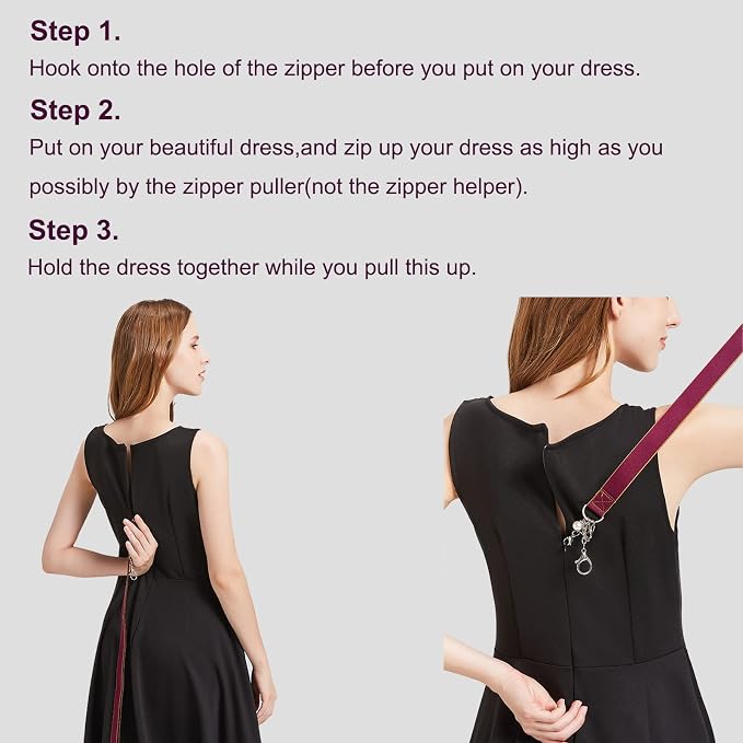 FYOURH Zipper Helper Pull for Dresses and Boots,Jumpsuits,Cosplay - Back Zipper Puller Helper for Elderly - Self Zipper Pull for Dress - Wine