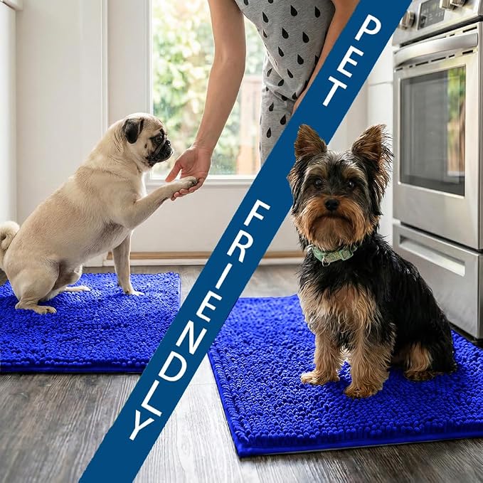 Bathroom Rugs Sets 2 Piece,Super Absorbent Chenille Bath Mats and U-Shaped Toilet Rug,Strong PVC Non Slip Backing,Microfiber Washable Dry Quickly Bath Mats for Bathroom(20"x32"+20"x20"U, Royal Blue)