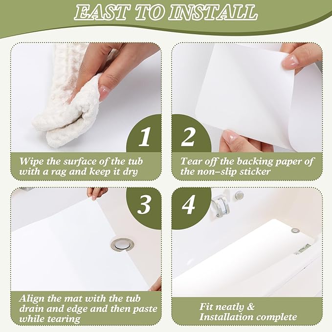Colingmill 16" x 40" Non Slip Bathtub Mat for Tub Peel and Stick Adhesive Vinyl Anti Slip Non Skid Safety White Bath Mat Sticker with Drain Cut Out for Shower Floor Boat Wet Areas