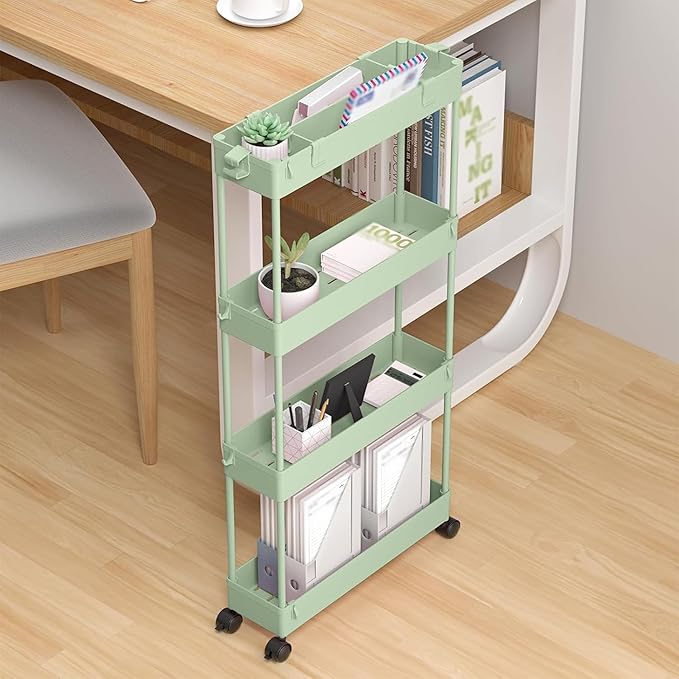 SPACELEAD 2-piece Set Slim Storage Cart 3 Tier,Bathroom Organizer Rolling Utility,Mobile Shelving Unit Slide Out for Office, Kitchen, Laundry Room & Narrow Places