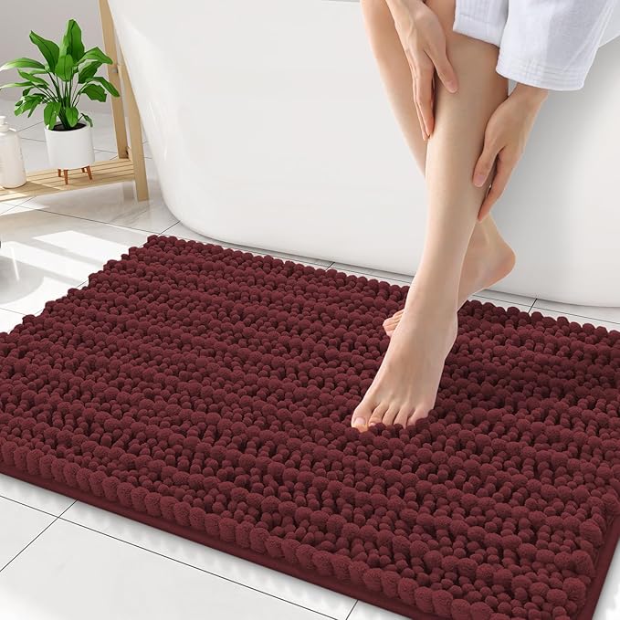 Smiry Bathroom Rugs Mat 34x21, Extra Soft Absorbent Chenille Bath Rugs, Non Slip Rubber Backing Machine Washable Quick Dry Bath Mats for Bathroom Floor, Tub, Shower, Home Accessories, Caramel Red