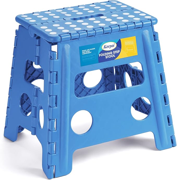 Korpai 13" Folding Step Stool for Adults and Kids Holds Up to 300 lbs,Non-Slip Folding Stools with Portable Handle, Compact Plastic Foldable Step Stool for Bathroom,Bedroom, Kitchen,Sky Blue,1PC