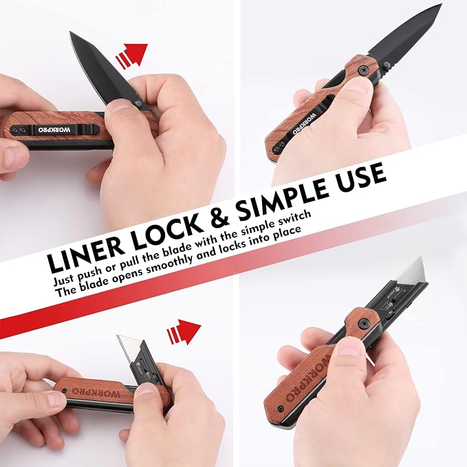WORKPRO 2-in-1 Folding Knife/Utility Knife - Gifts for Dad, Quick-Change Box Cutter with Belt Clip and Liner Lock, Extra 10 SK5 Blades Included