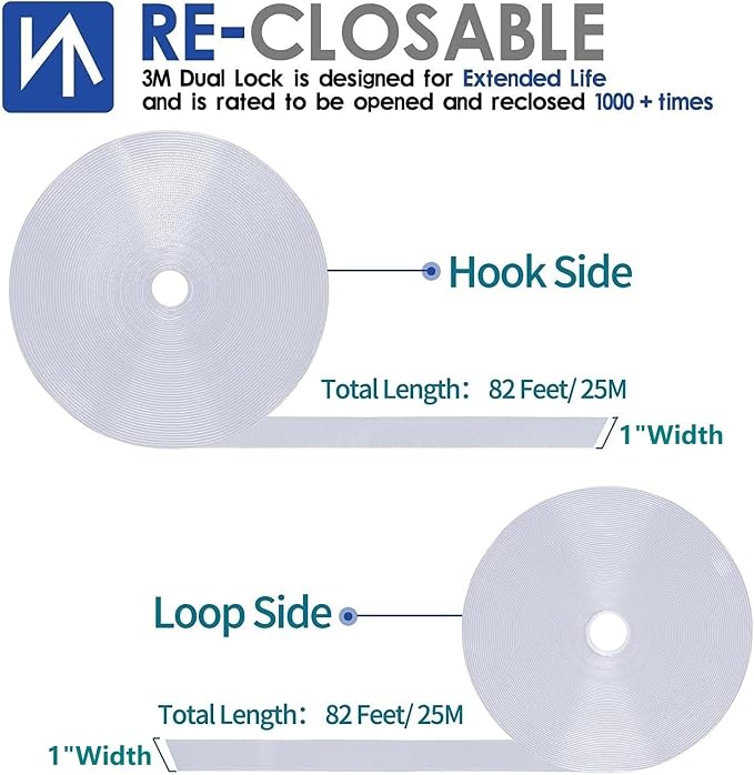 1 Inch x 82 Feet White Self Adhesive Hook and Loop Tape Sticky Back Roll, Nylon Heavy Duty Loop Strips with Adhesive, Multi-Function Hook Tape for Crafting & Wall Hanging - White