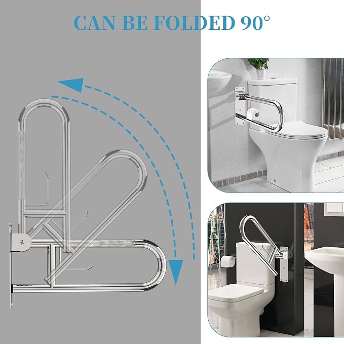 Toilet Grab Bar 24 Inch Chrome, Munzong Anti-Slip Handicap Grab Bars with Paper Holder, Flip-Up Bathroom Safety Rails, Stainless Steel Knurled Support handrails for Seniors Elderly Disabled Pregnant