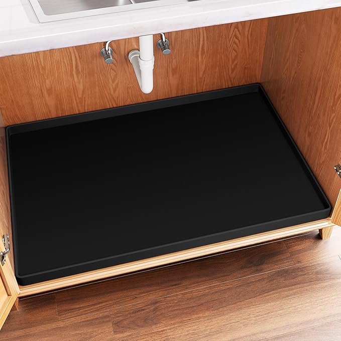 FLATO Waterproof Under Sink Mat 34" x 19" Shelf Liner for Kitchen and Bathroom, Cabinet Protector, Organizers and Storage, Flexible Silicone Drip Tray