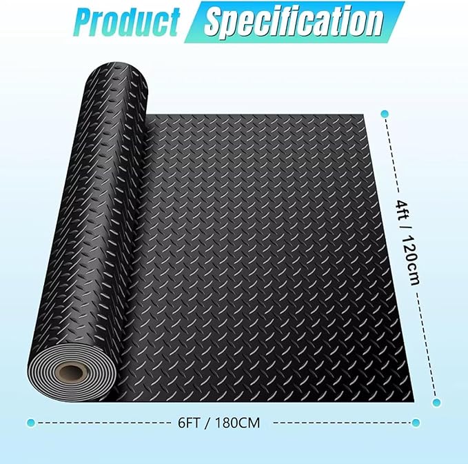 Heavy Duty Diamond-Plate Rubber Flooring Roll 4x6 FT, Multi-Purpose Waterproof Anti-Slip Floor Mat, Easy to Clean Under Equipment, Mats for Garage, Gym, Stable, Basement, Kennel