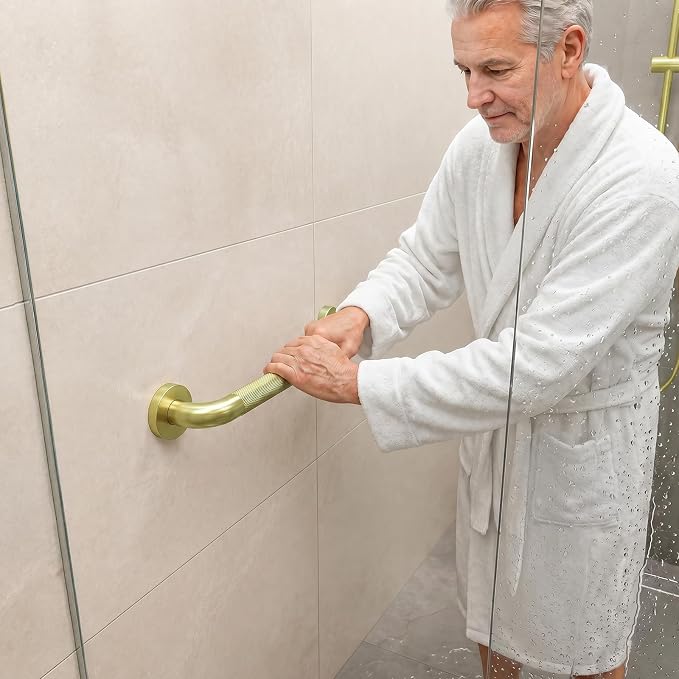 16 Inch Gold Grab Bars for Shower 2 Pack,1.25'' Diameter Heavy Duty Stainless Steel Anti-Slip Bathroom Safety Handicap Grab Bar for Shower, Bathtub & Toilet, Wall Mounted, Supports 500lbs