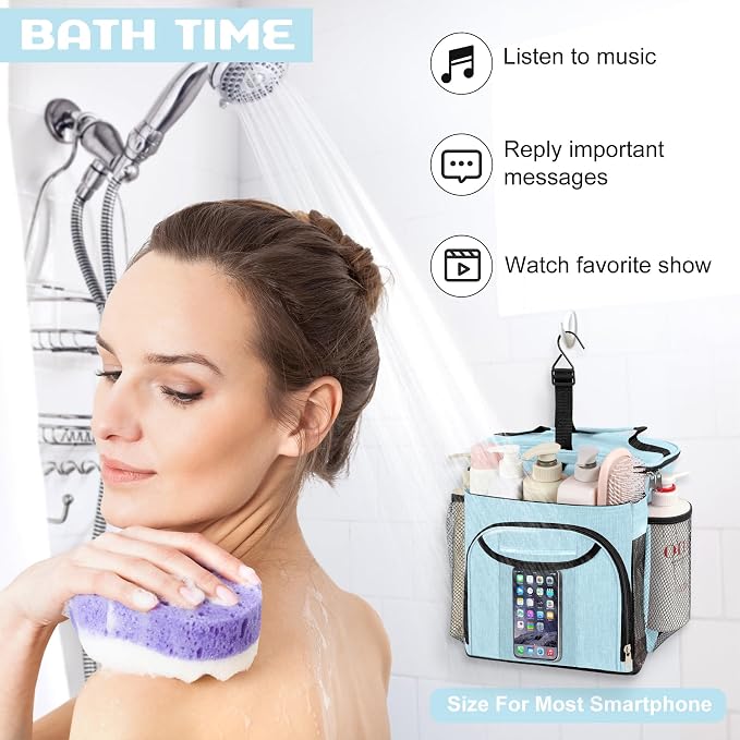 Attmu Shower Caddy Portable, Hanging Shower Bag for Dorm Room College, Large Capacity Quick Dry Mesh Tote Bag for Travel Camping Essentials (Dusty Blue)