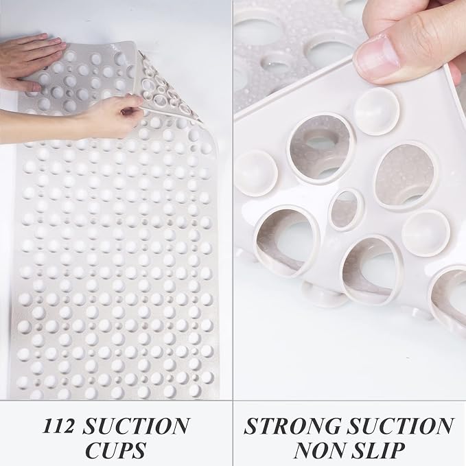 Bath Mat for Tub, 30 x 17 inch Non Slip Bathtub Mat Machine Washable Shower Mat with Suction Cups, Quick Drain Bathtub Mat for Bathroom (Khaki)