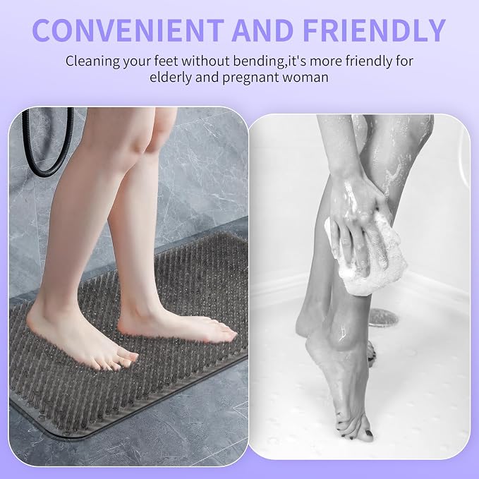Yolife Shower Foot Scrubber Mat, Anti-Slip Bath Mat with Scrub Bristles, Soft Shower Foot Massager with Strong Suction Cups for Soothe Achy Feet,27.5'' x 15.7''