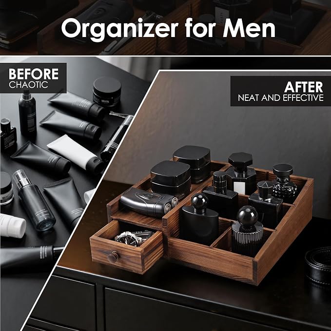 Organizer for Men,Bathroom Countertop Organizers,Perfume Organizer,Cologne Organizers,Bathroom Storage,Perfume Stand,Dresser Organizer,Gifts for Men,Dad Gifts,Adjustable Partition(Bourbon Brown)