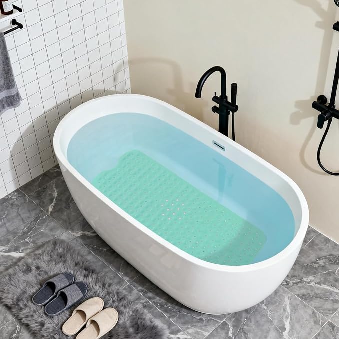 Anti-Slip Bathtub Shower mat, 40×16 inch（ 100 × 40cm） Soft Oversized Machine Washable Non-Slip Bathtub mat with Drainage Holes, Bathroom Floor Suction Cup.（1-Turquoise Green）