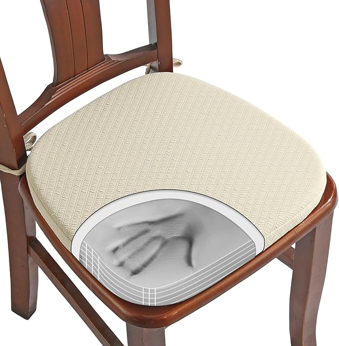 BUYUE Luxury 100% Pure Memory Foam Chair Cushion 1 Pack, Jacquard 16" U-Shape Comfortable Dining Chair Pad, Removable Slip Resistant Kitchen Chair Seat Cushion, (1 Piece, Beige)