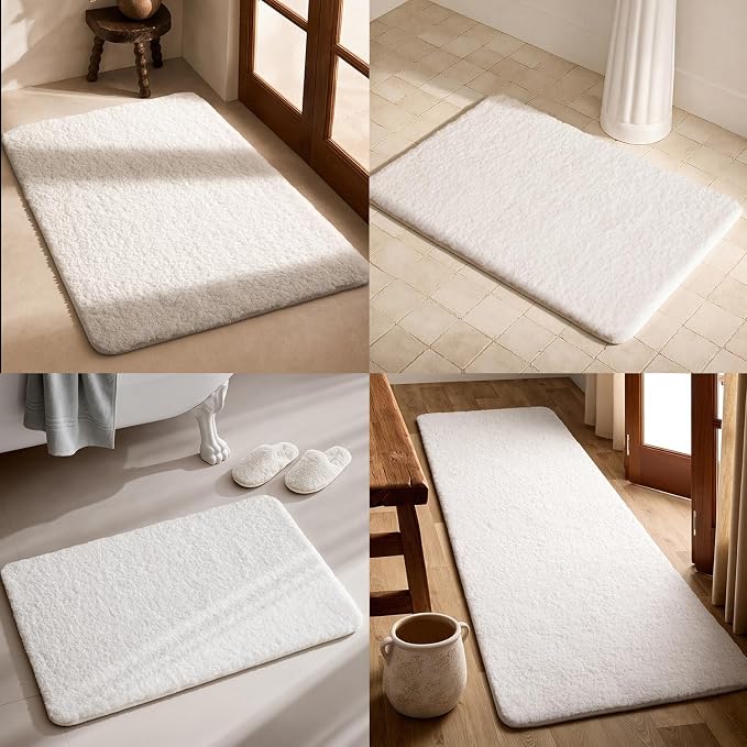 TYUU Toilet Rug, Ultra Soft Toilet Rugs U Shaped Machine Washable Non Slip Absorbent Quick Dry Toilet Mat with Rubber Backing, White 20" x 24" U Shape