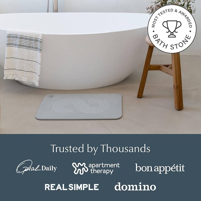 Dorai Home Stone Bath Mat Set - Premium Diatomaceous Earth Bath Floor Mats with Non-Slip Base, Fast-Drying Modern Shower Mat for Bathroom | Zen Ash, 2 Pack - 23.6"x15.4"