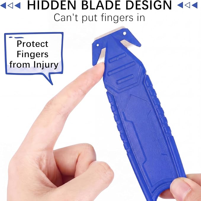 Therwen 8 Pcs Safety Box Cutter Knife of Stainless Steel Concealed Blade Package Opener with Tape Splitter for Carton Cardboard Wrap Letter Work Bag Straps Film Utility Tool (Multicolor)