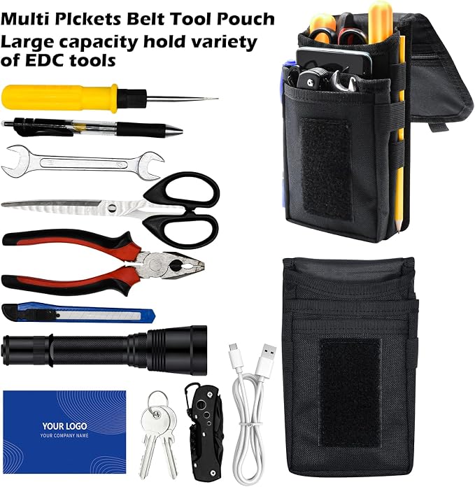 Belt Tool Pouch, Tactical Utility Organizer with Cell Phone Holder, Durable Heavy-Duty 1000D Nylon EDC Multitool Holster with Multi-Pockets for Electricians, Handymen, Work, Hiking, Daily Use