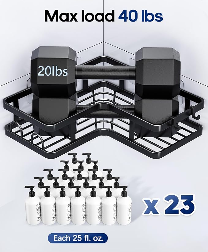 3 Pack Corner Shower Caddy Organizer, Rustproof Corner Shower Shelves, No Drilling Bathroom Corner Shelf with Hooks and Toothpaste Holder
