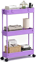 SPACELEAD Slim Storage Cart 3 Tier,Bathroom Organizer Rolling Utility,Mobile Shelving Unit Slide Out for Office, Kitchen, Laundry Room & Narrow Places,Purple