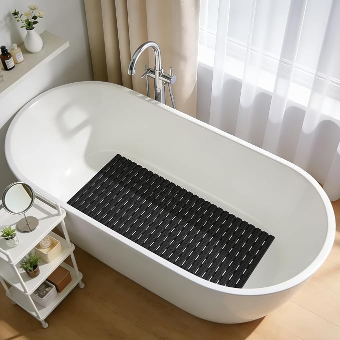 OTHWAY Shower Non Slip Mat, 36.6" x 16.9" Soft Bath Mat for Tub Non Slip, Anti Slip Shower Mat with Suction Cups, Easy to Cut Shower Floor Mat, Machine Washable Bathtub Mat, Black