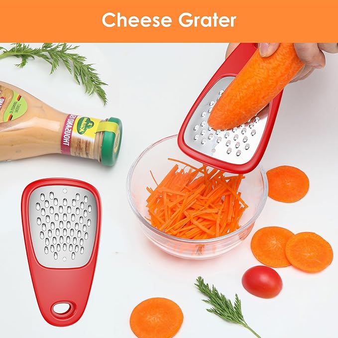 Pisol Kitchen Unique Gadgets Set 6 Pieces, Space Saving, Cheese Grater, Bottle Opener, Fruit Vegetable Peeler, Pizza Cutter, Garlic Ginger Grinder, Herb Stripper Gift Set