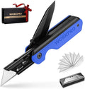 WORKPRO 2-in-1 Folding Knife/Utility Knife, Quick-Change Box Cutter with Belt Clip, Liner Lock, and G10 Handle, Extra 10 SK5 Blades Included, Blue