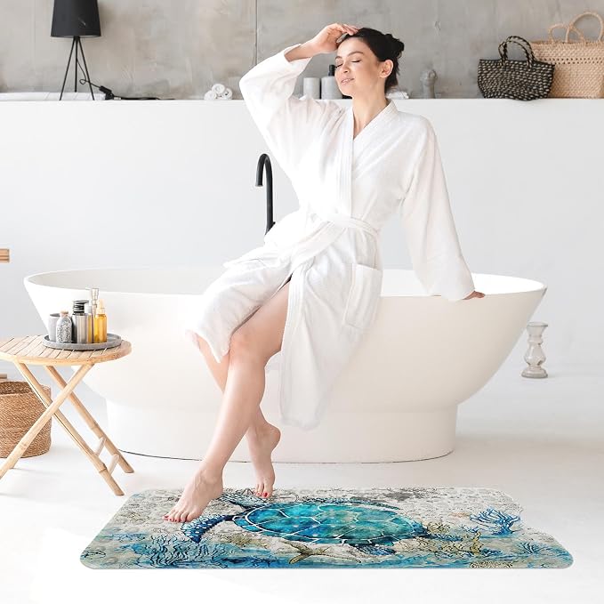 Nesphy Baby Bath Mat for Tub for Kids, Blue Sea Turtle 40 X 16 Inch Extra Long Toddler Bathtub Mat Non Slip, Shower Mat for Tub Anti Slip with Suction Cups and Drain Holes