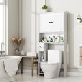 Over The Toilet Storage Cabinet with Barn Doors, Freestanding Bathroom Space Saver Organizer Over Toilet with Adjustable Shelves & Toilet Paper Holder, Waterproof Bathroom Cabinet, White