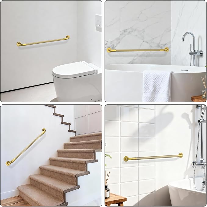 Brushed Gold Grab Bar 36 Inch, iHansee Anti-Slip Bathroom Grab Bar w/Knurled Grip, Stainless Steel Safety Handrail for Toilet Bathtub Stair, Wall Mounted Shower Handle Handicap Bars for Senior Elderly