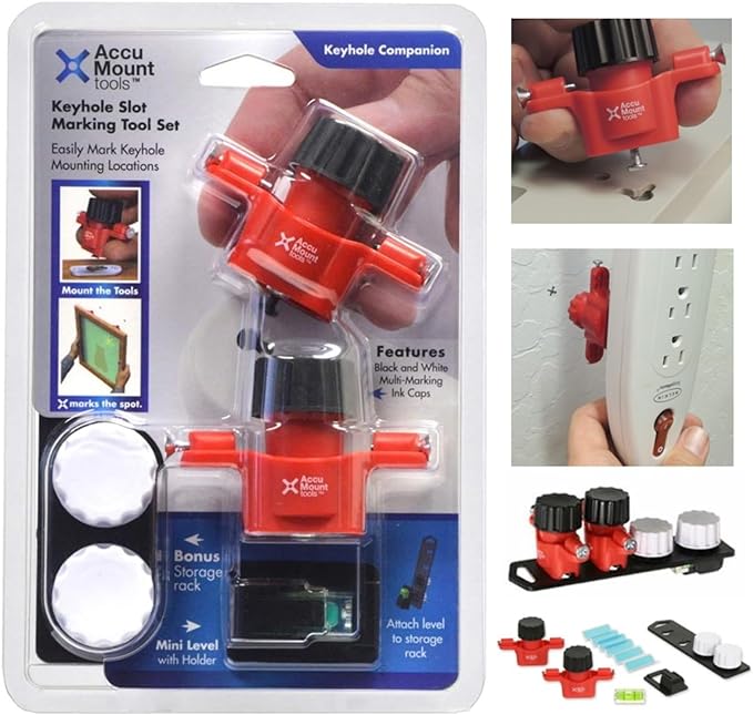 Keyhole Companion Picture Hanging Marking Tool, Keyhole Slot & Sawtooth Hanger Fastener Locator, No-Measure Mounting of Frames, Mirrors, Power Strips, Network Switches, Wall-mount Shelves, Other Items