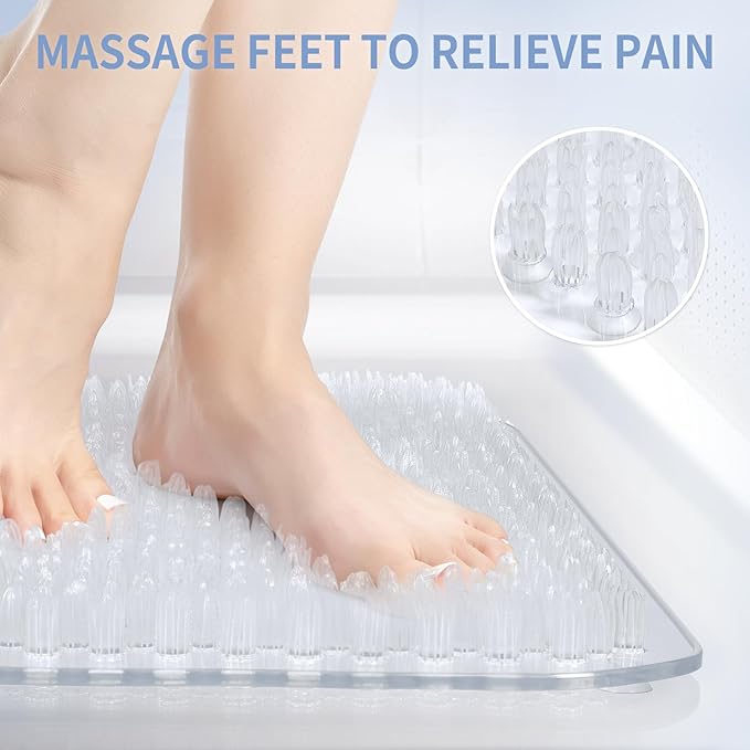 Yolife Shower Foot Scrubber Mat, Anti-Slip Bath Mat with Scrub Bristles, Soft Shower Foot Massager with Strong Suction Cups for Soothe Achy Feet,27.5'' x 15.7''